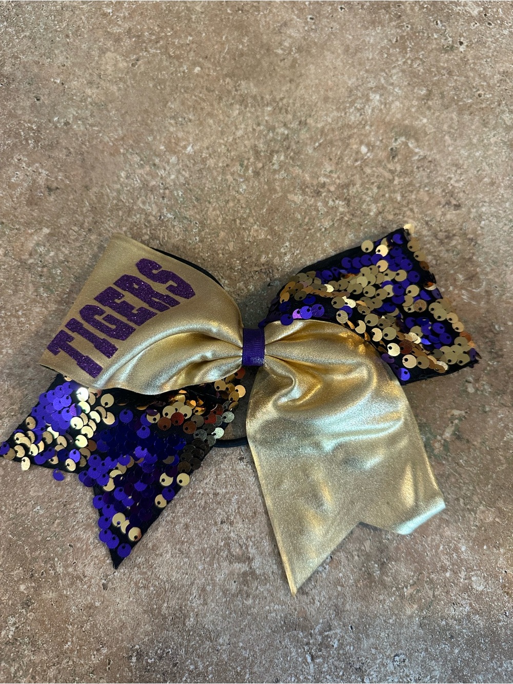Gold & Purple Sequin Kids Hair Bow with TIGERS Accent